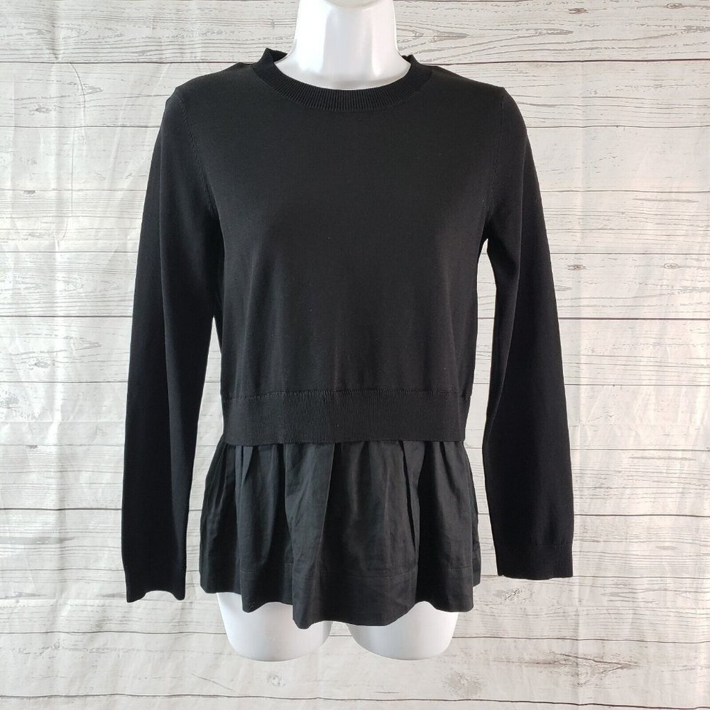 Cable Melbourne Womens Knit Top Sz XS Black Long Sleeve Layered Look